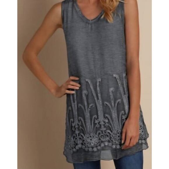 Soft Surroundings Small Sequined Tunic Tank Top Silk Romance Sleeveless Gray - Picture 1 of 8